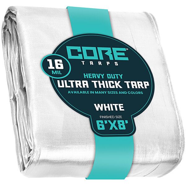 A white Core Extra Heavy-Duty Poly Tarp with reinforced edges.