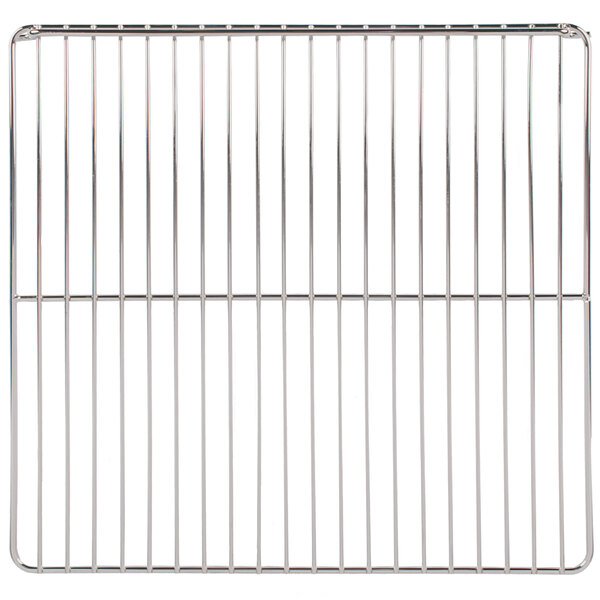 A Vulcan metal oven rack with a grid on it.
