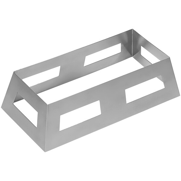 A silver rectangular American Metalcraft stainless steel griddle stand with three holes.