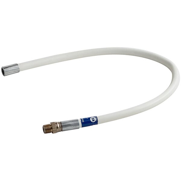 A white flexible tube with a metal connector.