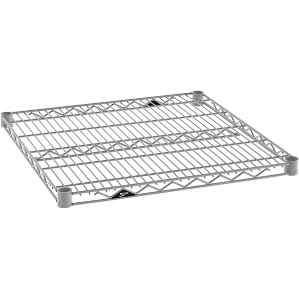 A Metroseal 4 gray wire shelf on a Metro Super Erecta rack.