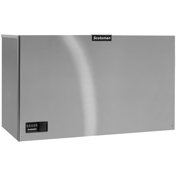 A stainless steel Scotsman Prodigy remote cooled ice machine with a door.