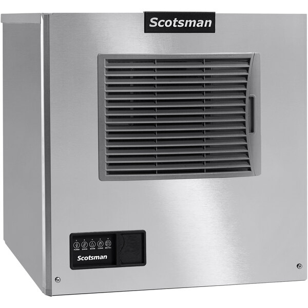 A silver rectangular Scotsman air cooled ice machine on a counter.