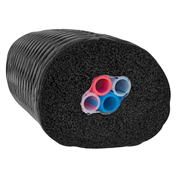 A black roll of foam with several colored tubes inside.
