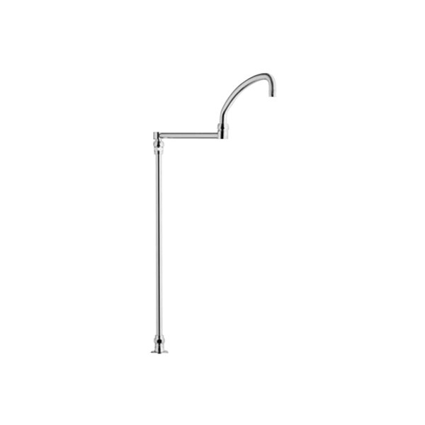 A silver Chicago Faucets pot and kettle filler with a long, single handle.