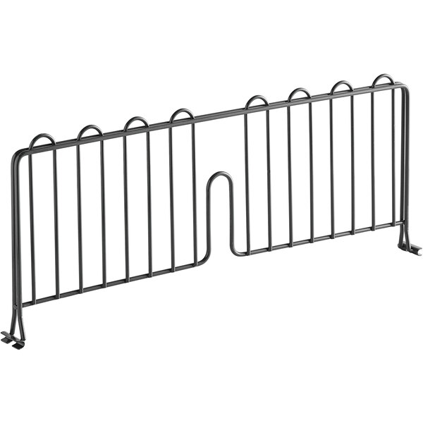 A Regency black metal wire shelf divider with four bars.