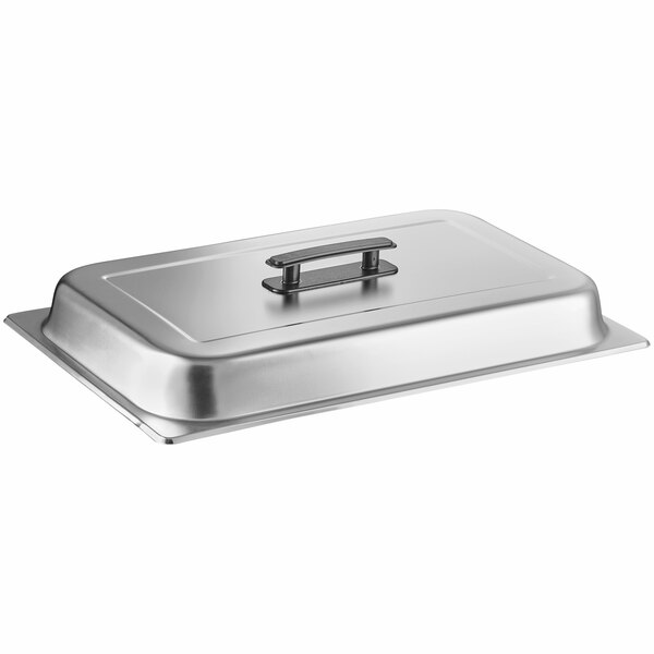 A stainless steel Choice Economy chafer cover with a silver metal handle.
