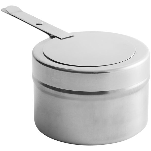 An Acopa stainless steel fuel holder with a cover.