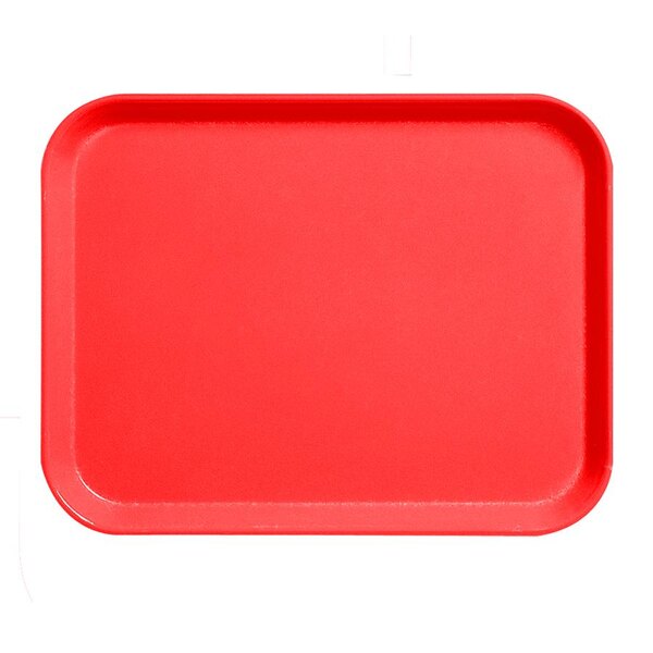 A red rectangular tray with a white background.