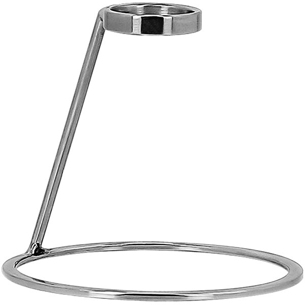 A stainless steel cone holder with a round base.