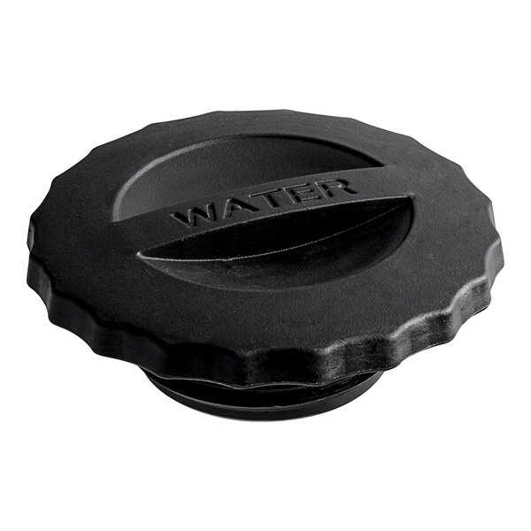 A black plastic Lavex water fill cap with a handle.