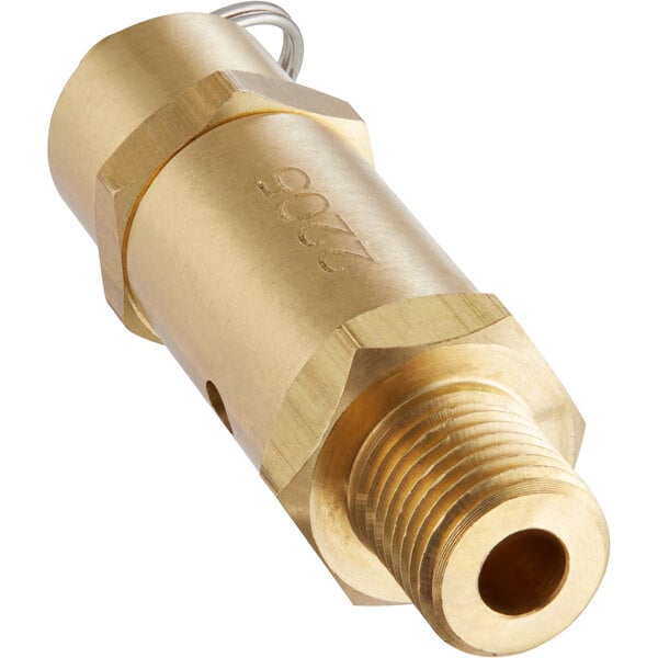 A gold metal Estella Caffe safety valve with a metal ring.