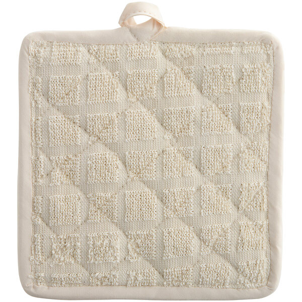 A beige 100% ringspun cotton pot holder with a beige pattern.