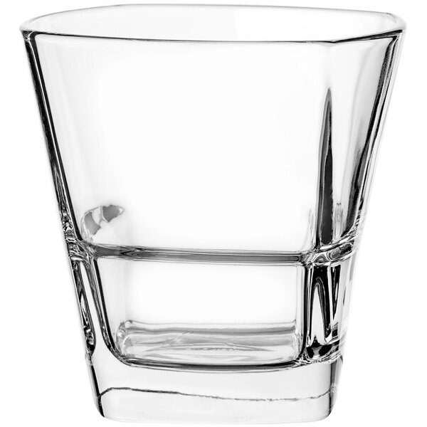 A clear Libbey stackable rocks glass with a curved bottom.