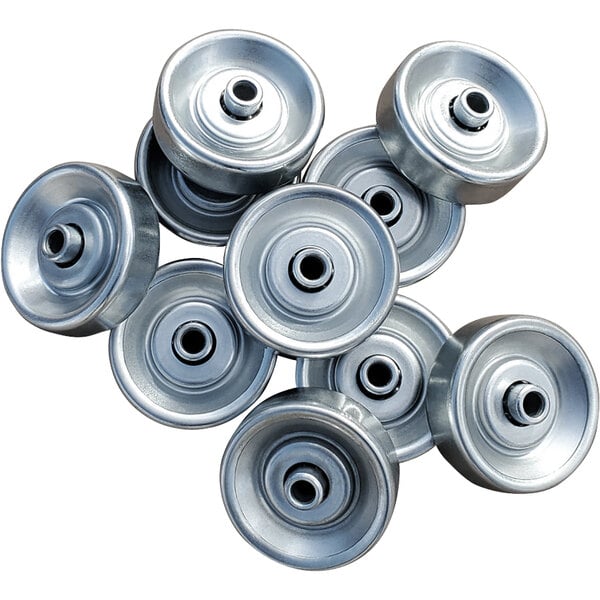 A box of Lavex zinc-plated metal skate wheels.