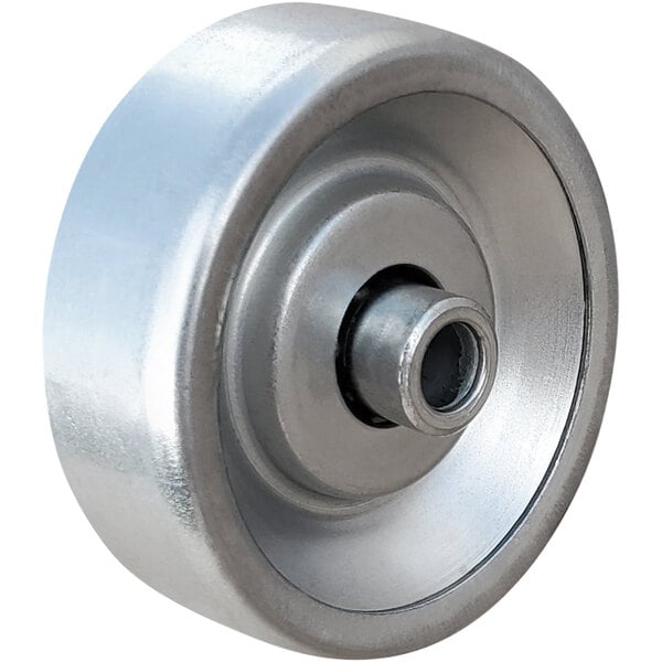 A Lavex zinc-plated steel skate wheel with a round center and metal rim.