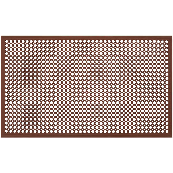 A brown rectangular rubber mat with holes in it.