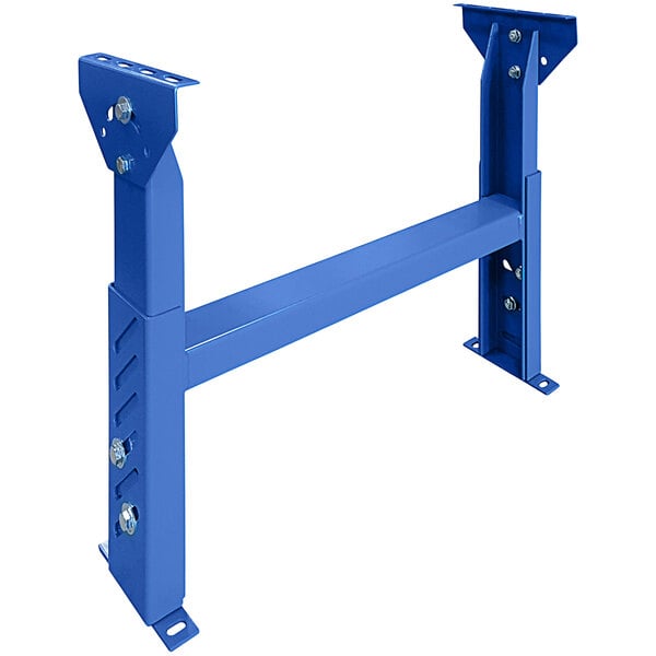 A blue metal Lavex conveyor support with screws and bolts in it.