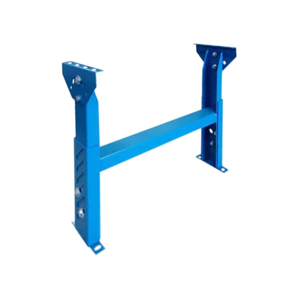 A blue metal frame with adjustable legs and screws.
