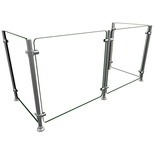 A Hatco Flav-R-Shield pass-over sneeze guard with metal poles and glass.