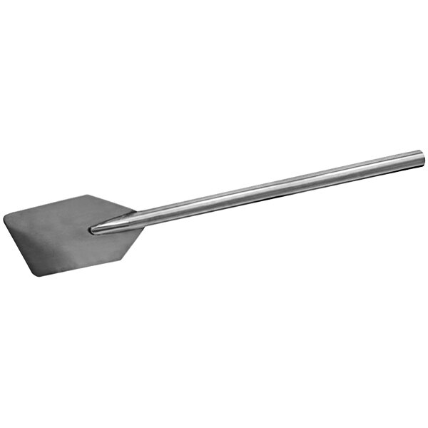 A Sani-Lav heavy-duty stainless steel paddle with a long metal handle.