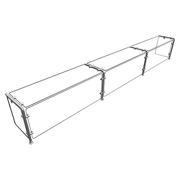 A long rectangular metal shelf with metal rods.