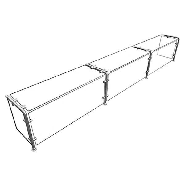 A long rectangular metal Hatco Flav-R-Shield sneeze guard with glass shelves.