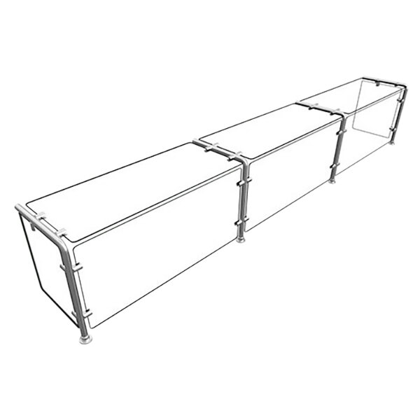 A long rectangular metal frame with metal pipes.