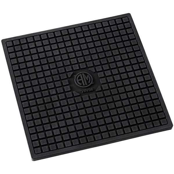 An American Metalcraft black square silicone trivet with a square grid.