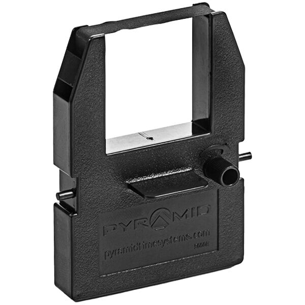 A black plastic ribbon cartridge for Pyramid Time Clocks with a clear window.