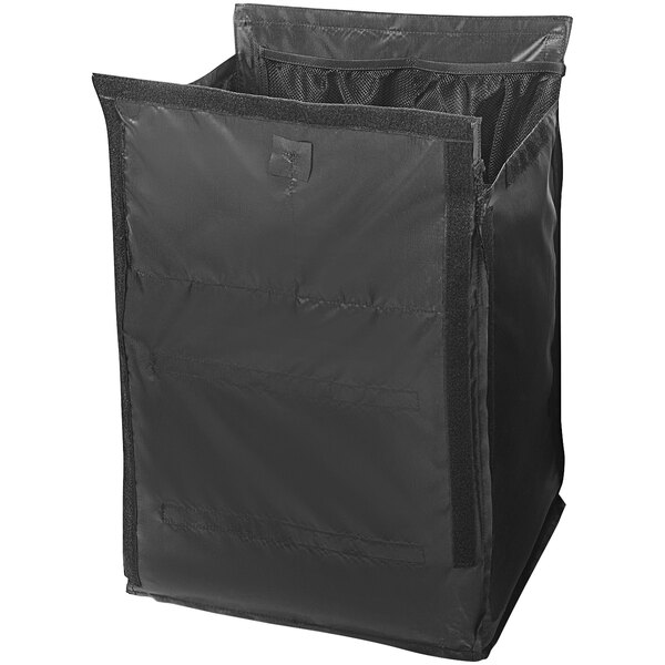 A black bag liner with a zipper for the Rubbermaid Executive Quick Cart.