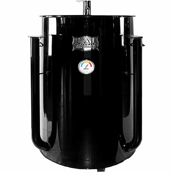 A black Gateway Drum Smoker with handles.
