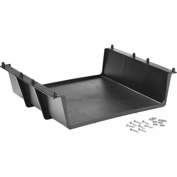 A black plastic tray with screws and bolts.