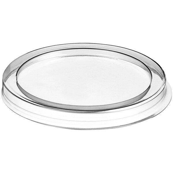 A clear plastic container with a clear lid on a white background.