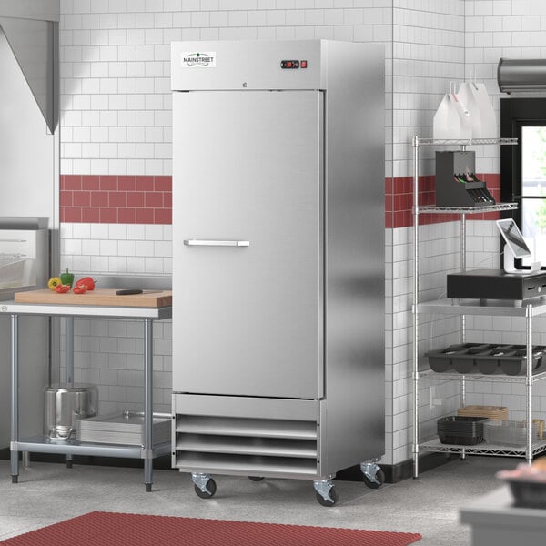 A Main Street Equipment BMR-23-F reach-in freezer with a white door and handle.