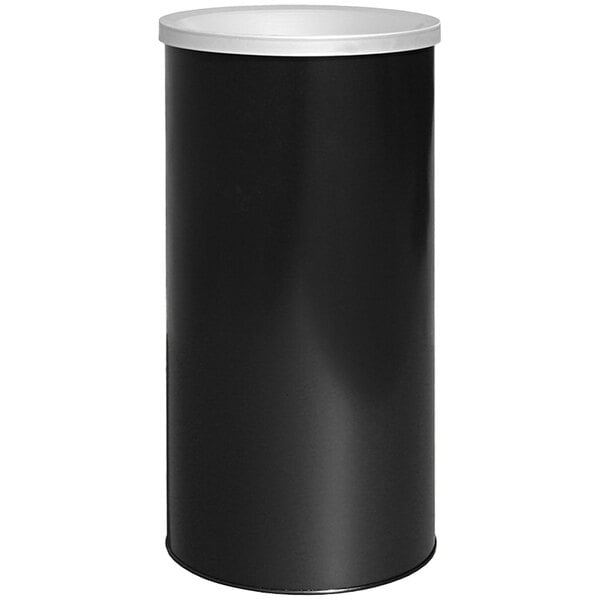 A black cylinder with a white lid.