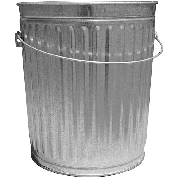 A silver metal Witt Industries 10 gallon outdoor trash can with a handle.