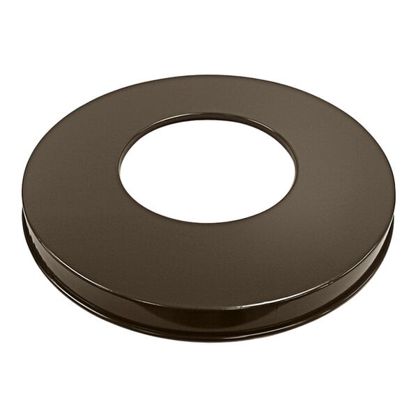 A brown steel flat top lid with a hole in the middle.