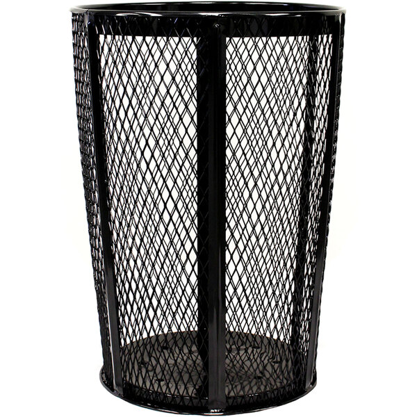 A Witt Industries black metal mesh round outdoor trash receptacle.