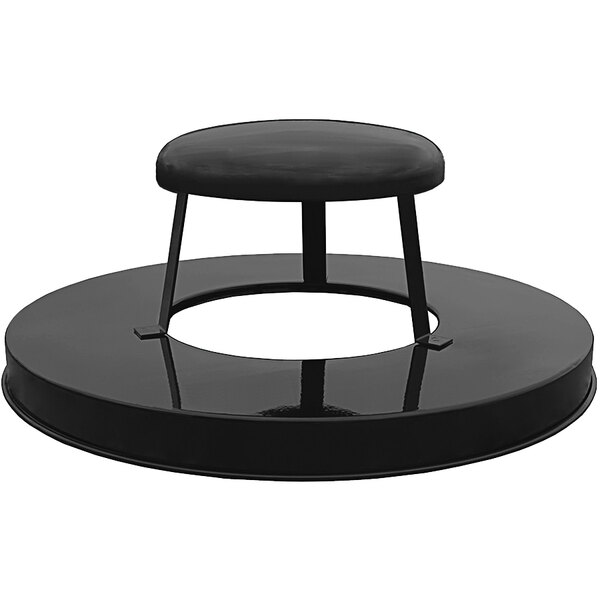 A black round steel rain cap lid with a black seat.
