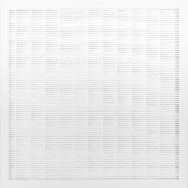 A white square air filter with a grid pattern.