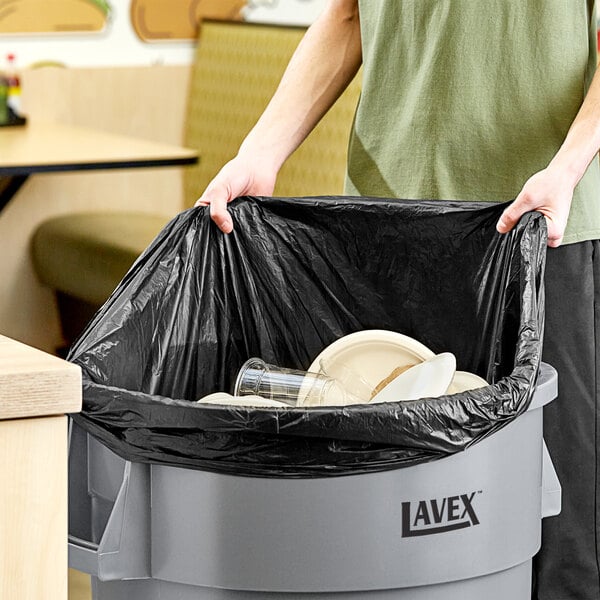Lavex 55-60 Gallon 22 Micron 38" x 60" High Density Black Janitorial Can Liner / Trash Bag - 150/Case