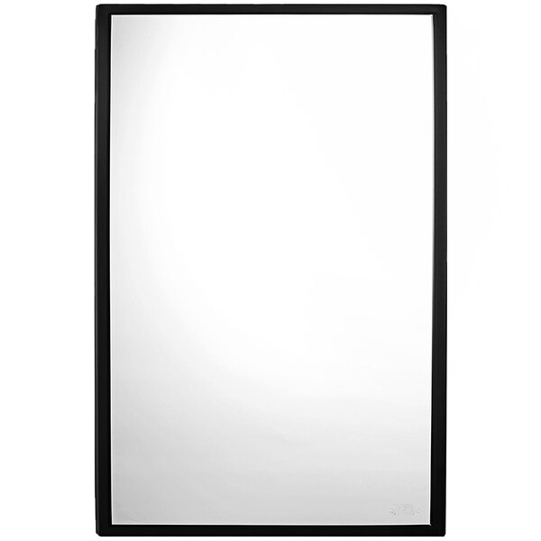 A white rectangular mirror with a black frame.
