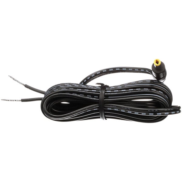 A black cable with yellow and black wires.