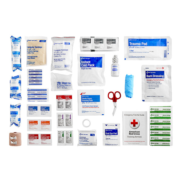 A First Aid Only first aid kit refill for 50 people with scissors.
