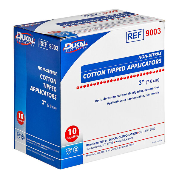 A blue and white First Aid Only box of 100 non-sterile cotton-tipped applicators.