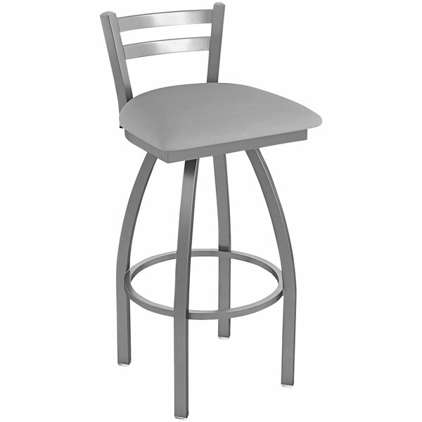 A silver Holland Bar Stool with a stainless steel frame and Breeze sidewalk seat.