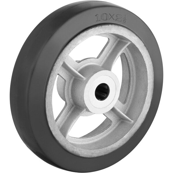 A Wesco Industrial Products cast iron wheel with a white center and black rim.