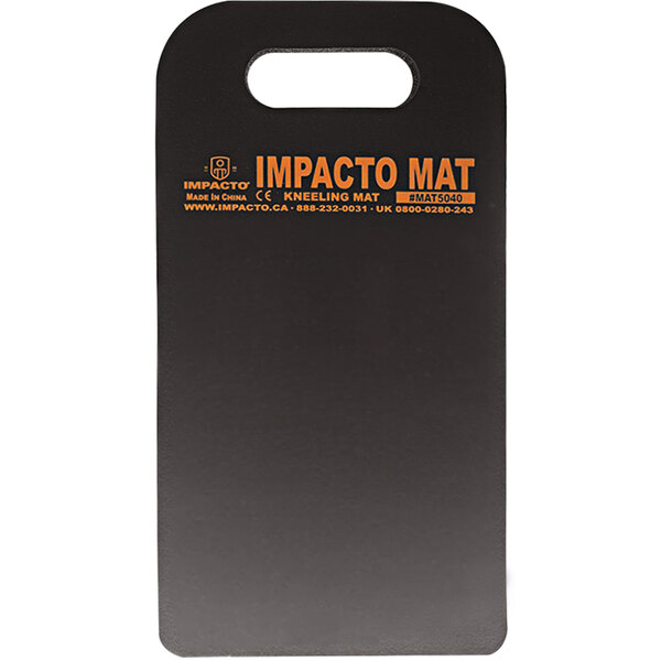 A black rectangular Impacto kneeling mat with a handle.