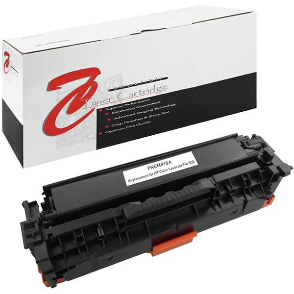A Point Plus black remanufactured toner cartridge for HP with white and red text on the box.